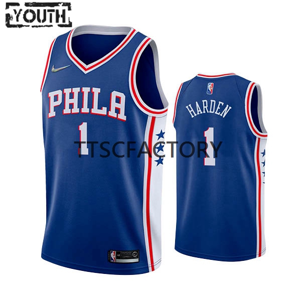 Philadelphia 76ers Trikot James Harden 1 Nike 2022 Icon Edition Blau Swingman - Kinder
